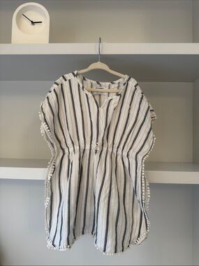 Old Navy Black & White Striped Cotton Kaftan